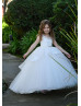 Beaded Ivory Lace Polka Dot Tulle Peplum Flower Girl Dress Beaded Ivory Lace Polka Dot Tulle Peplum Flower Girl Dress